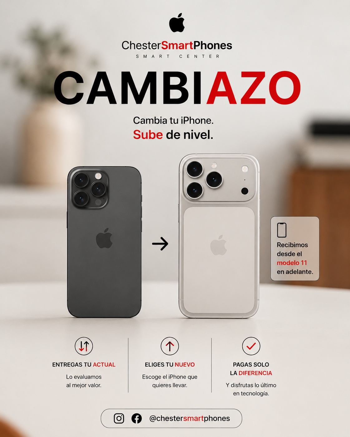 Campaña Cambiazo de ChesterSmartPhones, con su identidad y equipos iPhone